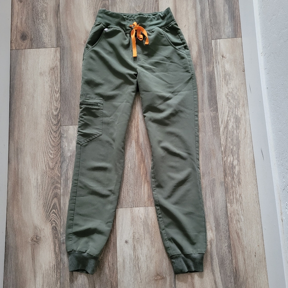 Figs Olive Green Jogger Pants with Orange Drawstring